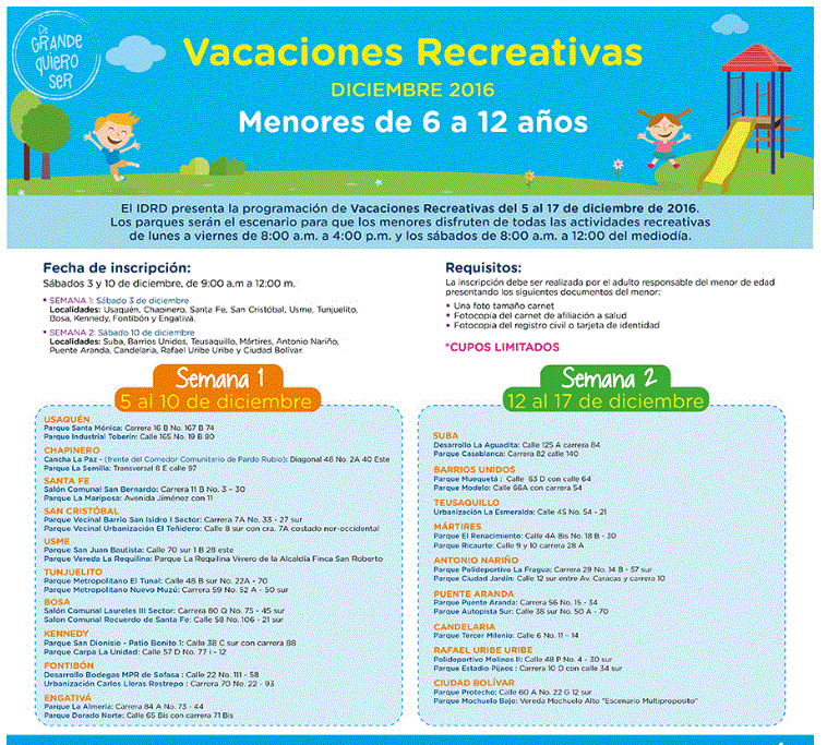 Abiertas las inscripciones para las vacaciones recreativas Bogota.gov.co